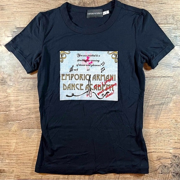 Emporio Armani Tops - EMPORIO ARMANI T-Shirt Womens Size 38 /US 4 Black Dance Academy Invite Graphic